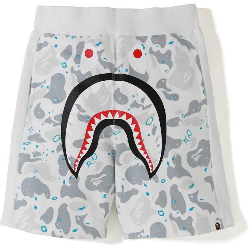 BAPE Space Camo Shark Sweat Shorts White