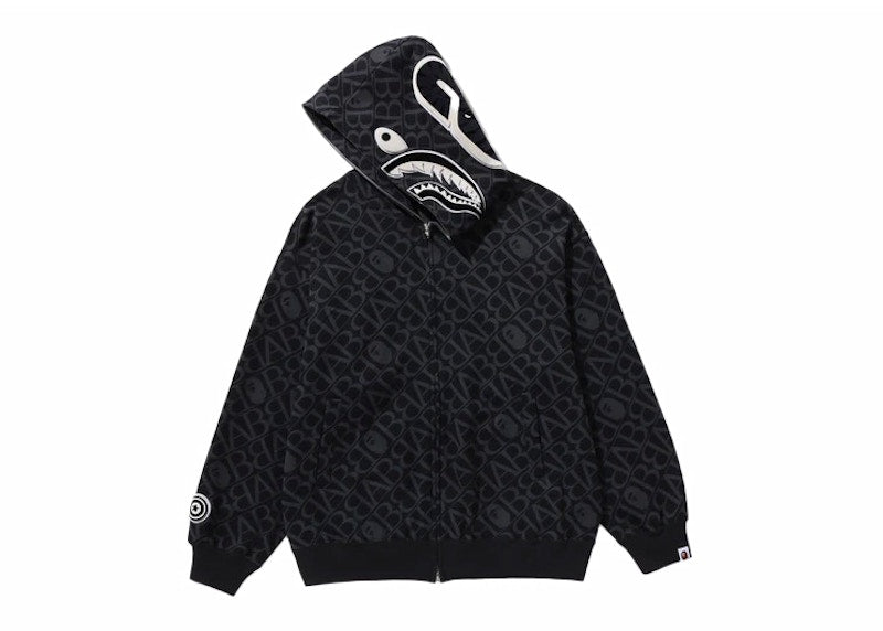 BAPE Sport Monogram Shark Hoodie Black