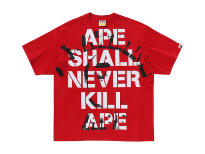 BAPE Spray Print College Relaxed Fit Tee Red
