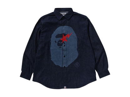 BAPE Sta Ape Head Relaxed Fit Denim Long Sleeve Shirt Blue/Indigo
