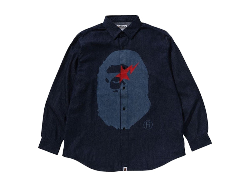 BAPE Sta Ape Head Relaxed Fit Denim Long Sleeve Shirt Blue/Indigo