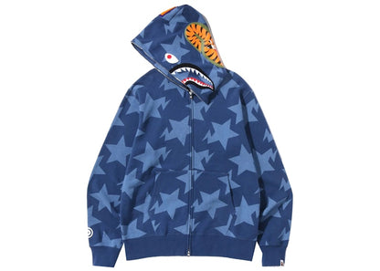 BAPE Sta Pattern Shark Full Zip Hoodie Indigo