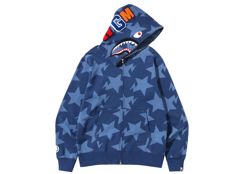BAPE Sta Pattern Shark Full Zip Hoodie Indigo