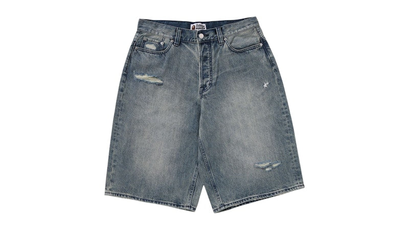 BAPE Sta Relaxed Fit Denim Shorts Light Indigo