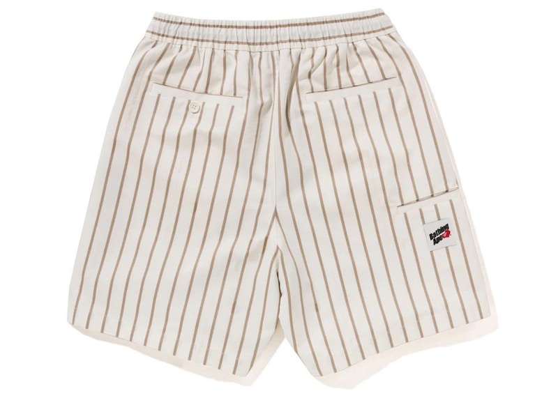 BAPE Stripe Work Shorts Ivory