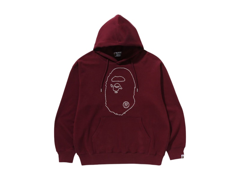 BAPE Studded Ape Head Relaxed Fit Pullover Hoodie Burgundy