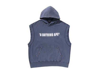 BAPE Studded Garment Dye Logo Sleeveless Pullover Hoodie Charcoal