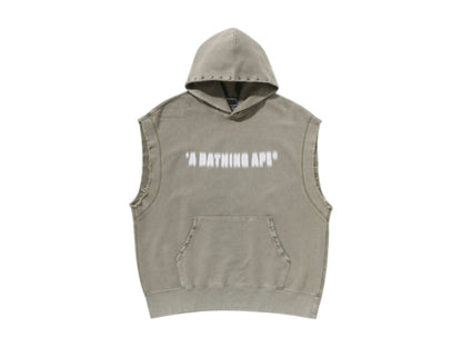 BAPE Studded Garment Dye Logo Sleeveless Pullover Hoodie Olivedrab
