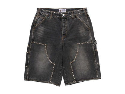 BAPE Studded Heavy Wash Relaxed Fit 13Oz Denim Shorts Black