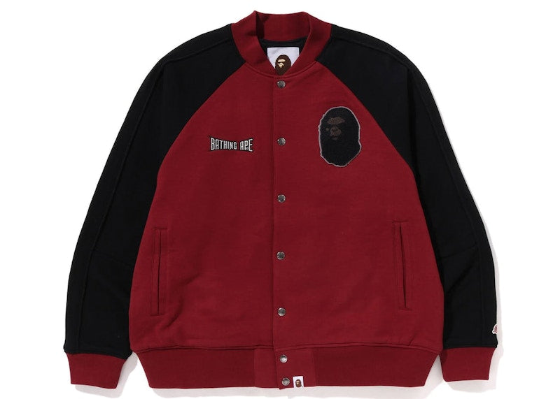 BAPE Sweat Varsity Jacket Burgundy