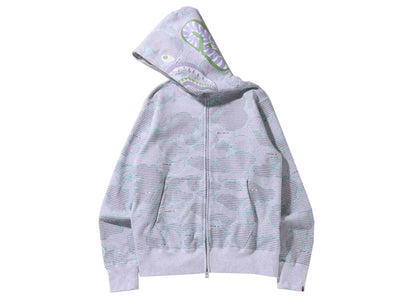 BAPE Text Code Camo Shark Full Zip Hoodie Gray