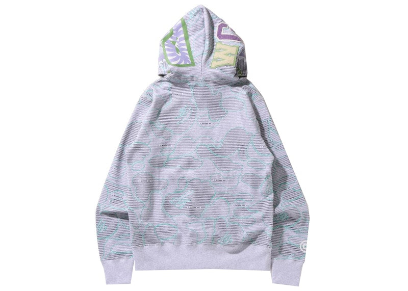 BAPE Text Code Camo Shark Full Zip Hoodie Gray
