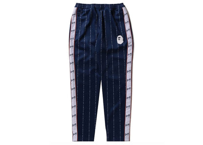 BAPE Text Stripe Jersey Pants Navy