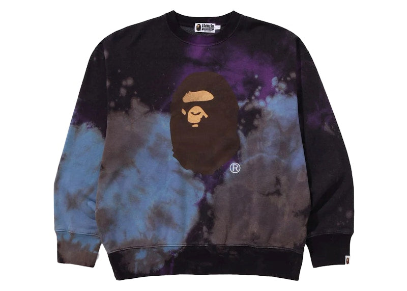 BAPE Tie Dye Ape Head Relaxed Fit Crewneck Sweatshirt Black