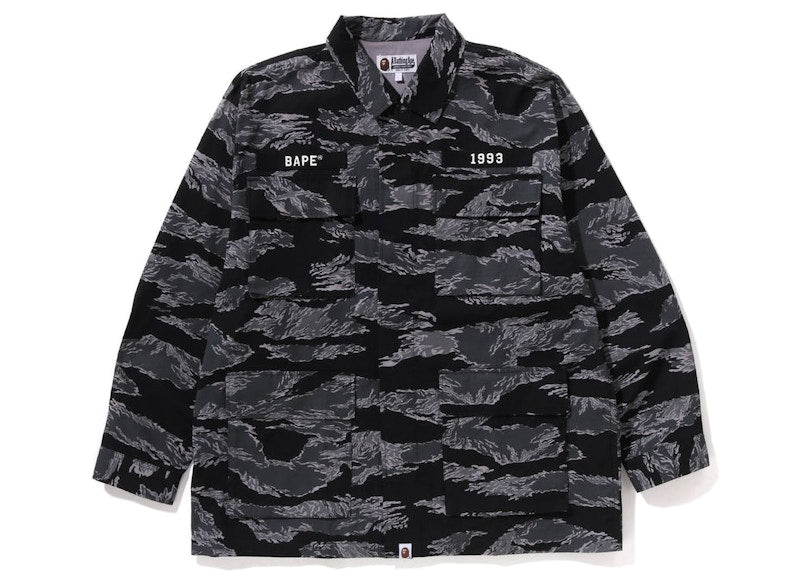 BAPE Tiger Camo Relaxed Fit Military Shirt Black