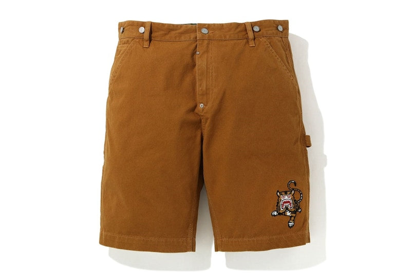 BAPE Tiger Canvas Relax Fit Work Shorts Brown