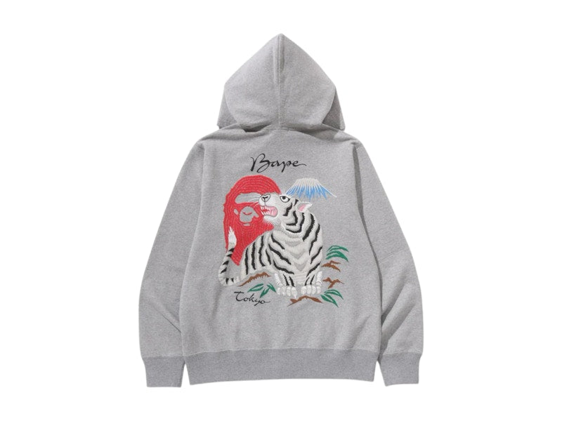 BAPE Tiger Souvenir Zip Hoodie Grey