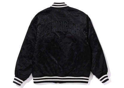 BAPE Tonal Solid Camo Padded Varsity Jacket Black