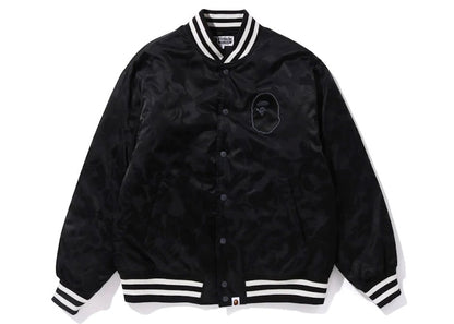 BAPE Tonal Solid Camo Padded Varsity Jacket Black
