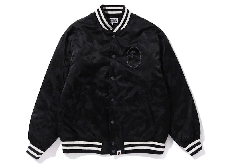BAPE Tonal Solid Camo Padded Varsity Jacket Black