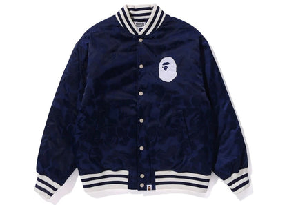 BAPE Tonal Solid Camo Padded Varsity Jacket Blue
