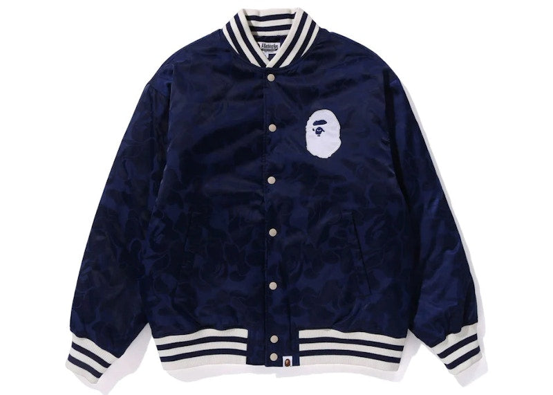BAPE Tonal Solid Camo Padded Varsity Jacket Blue