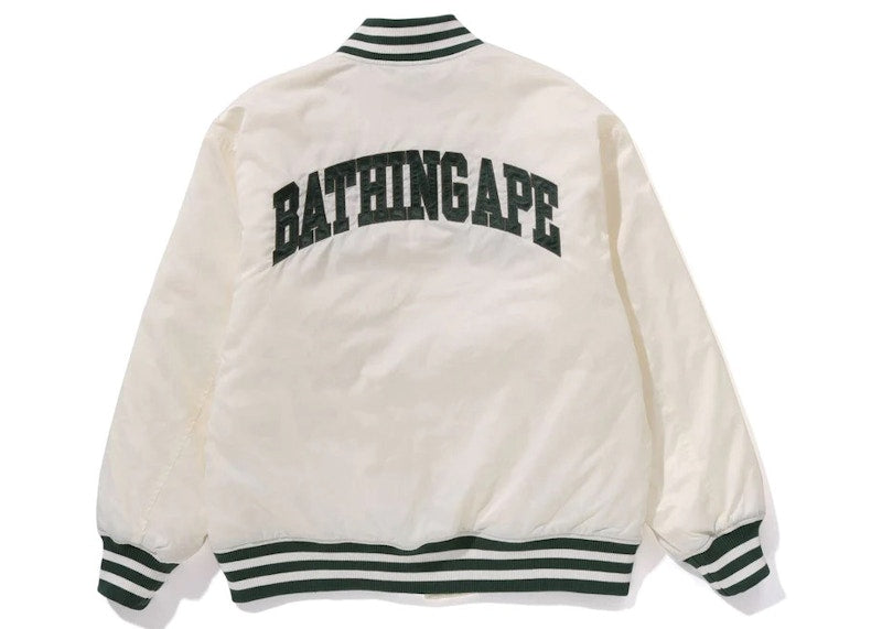 BAPE Tonal Solid Camo Padded Varsity Jacket Ivory