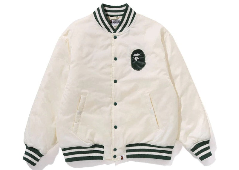 BAPE Tonal Solid Camo Padded Varsity Jacket Ivory