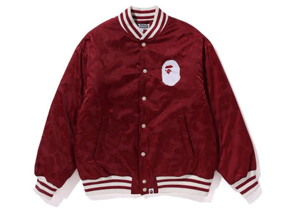 BAPE Tonal Solid Camo Padded Varsity Jacket Red