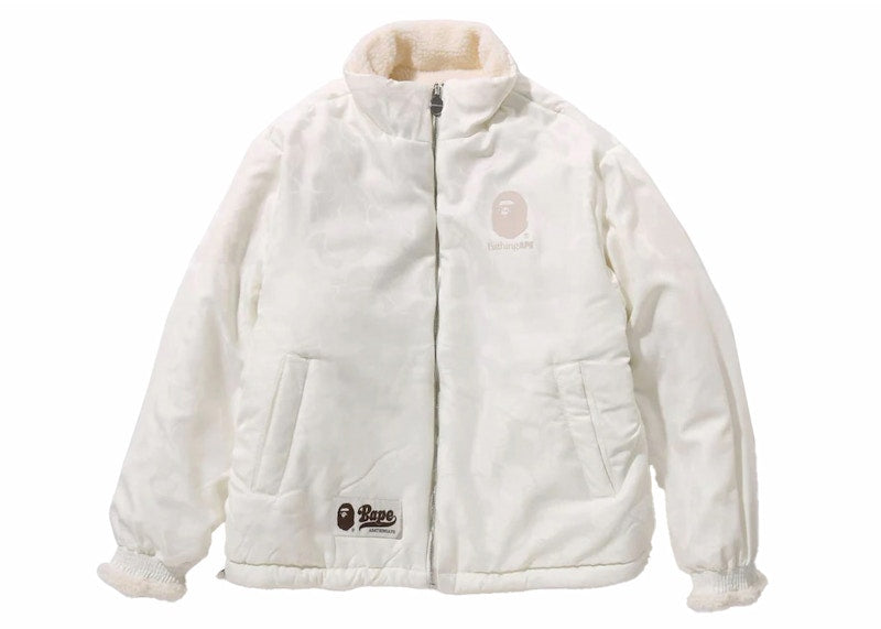 BAPE Tonal Solid Camo Sherpa Reversible Jacket Ivory
