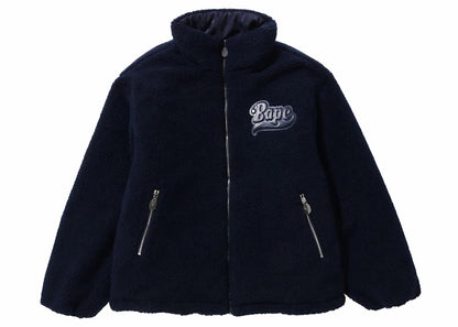 BAPE Tonal Solid Camo Sherpa Reversible Jacket Navy