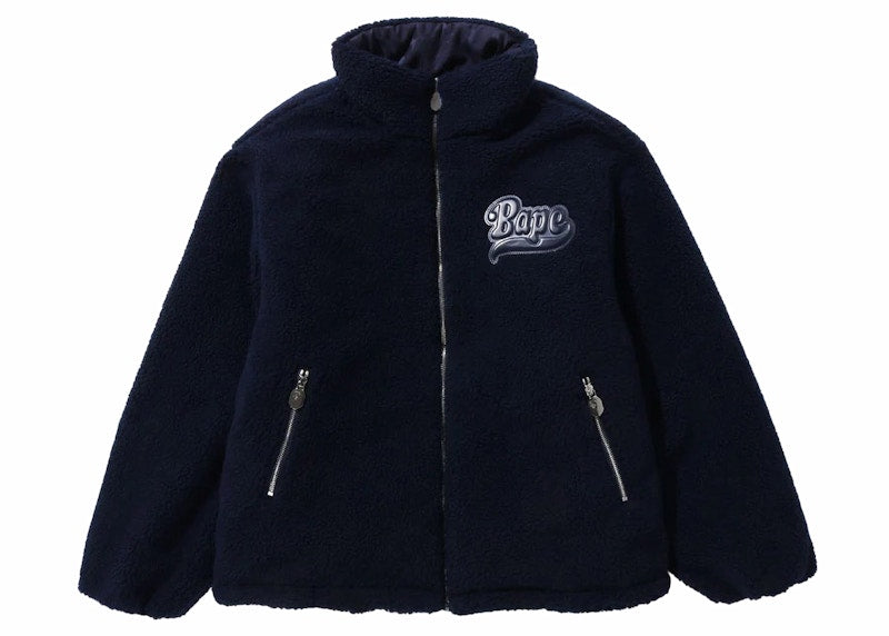BAPE Tonal Solid Camo Sherpa Reversible Jacket Navy