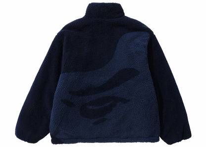 BAPE Tonal Solid Camo Sherpa Reversible Jacket Navy