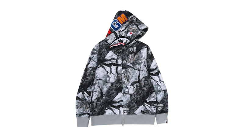BAPE Tree Edge Camo Shark Full Zip Hoodie White