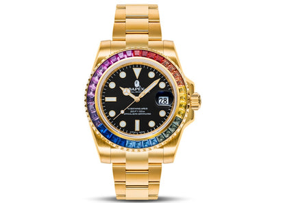 BAPE Type 1 Bapex Crystal Stone Watch Gold/Rainbow