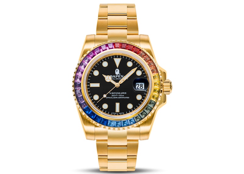 BAPE Type 1 Bapex Crystal Stone Watch Gold/Rainbow
