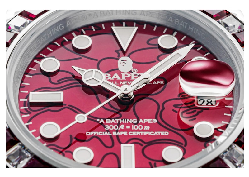 BAPE Type 1 Crystal Stone BAPEX Watch Burgundy