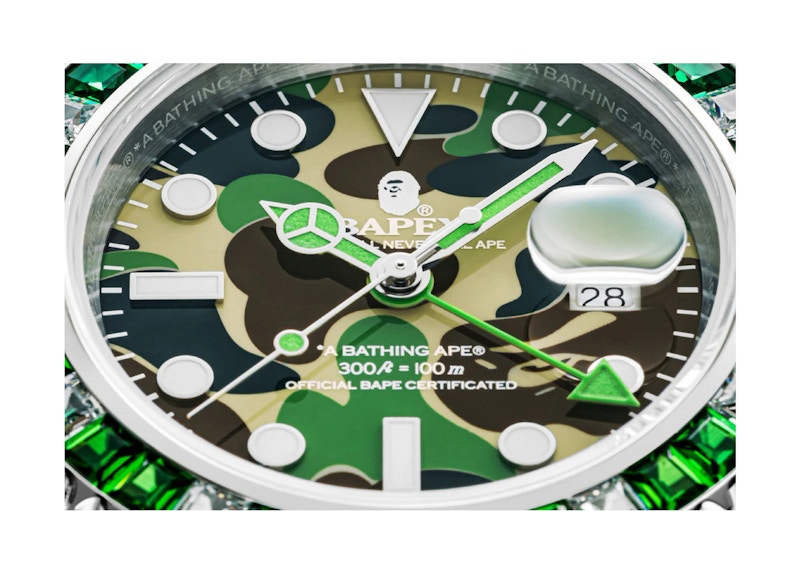 BAPE Type 2 ABC Camo Crystal Stone BAPEX Watch Green