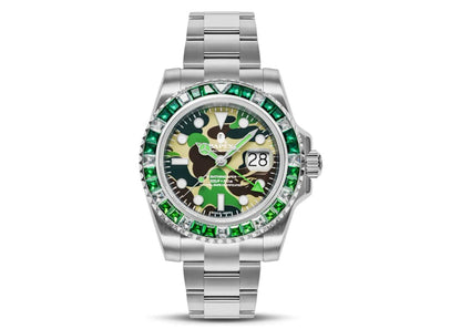 BAPE Type 2 ABC Camo Crystal Stone BAPEX Watch Green
