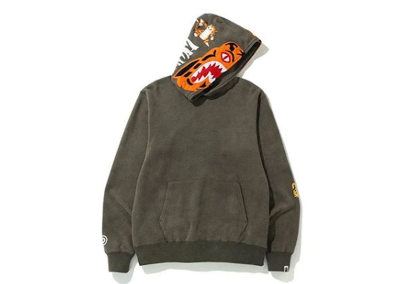 BAPE Vintage Wash Tiger Wide Pullover Hoodie Olive