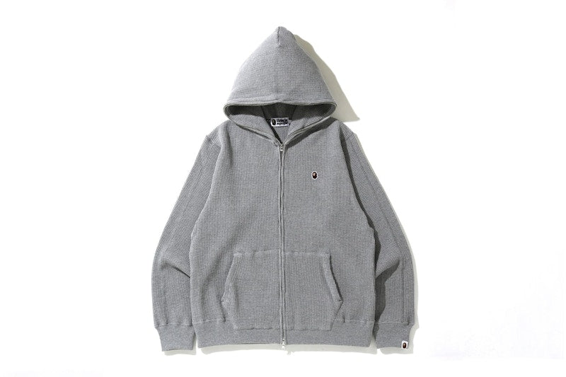 BAPE Waffle Wide Full Zip Hoodie Grey