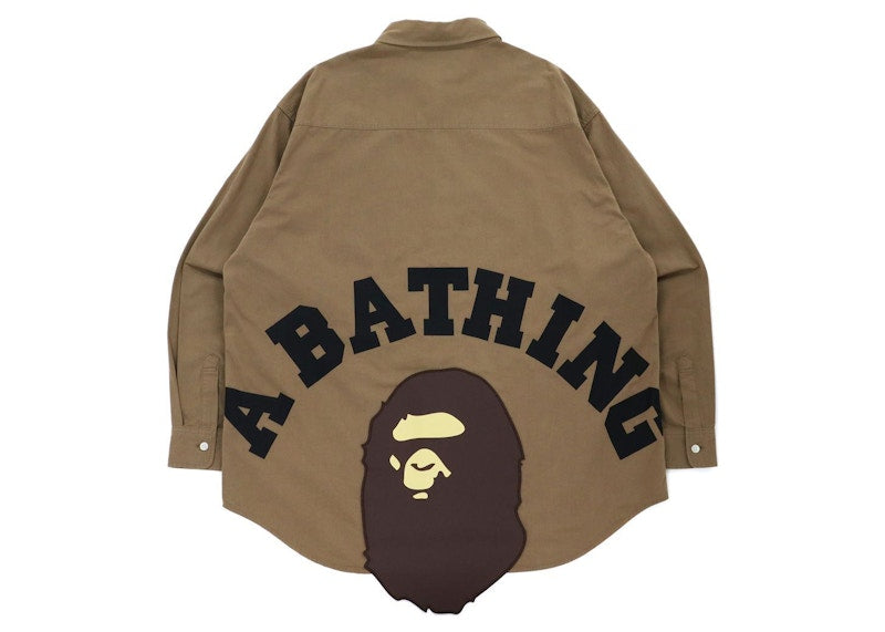 BAPE Washed Twill Big Ape Head Loose Fit Shirt Brown