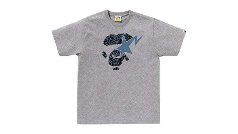 BAPE Wild Leopard Pattern Ape Face Sta Tee Gray