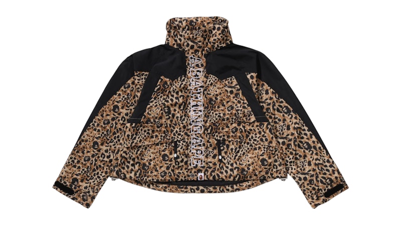 BAPE Wild Leopard Pattern Cropped Snowboard Jacket Beige
