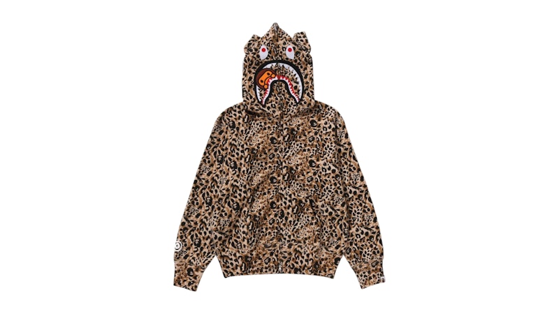 BAPE Wild Leopard Pattern Milo Shark Full Zip Hoodie Beige