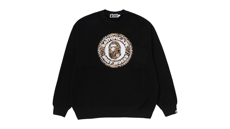 BAPE Wild Leopard Pattern Relaxed Fit Crewneck Sweatshirt Black