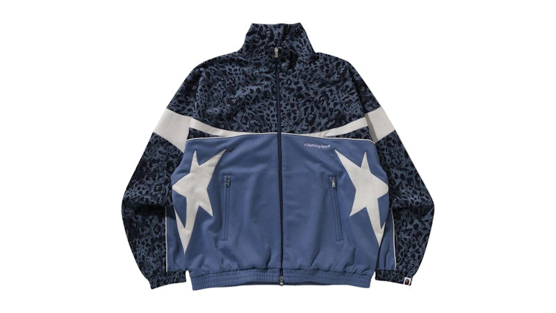 BAPE Wild Leopard Pattern Relaxed Fit Track Jacket Blue