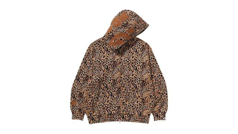 BAPE Wild Leopard Pattern Shark Relaxed Fit Full Zip Hoodie Beige