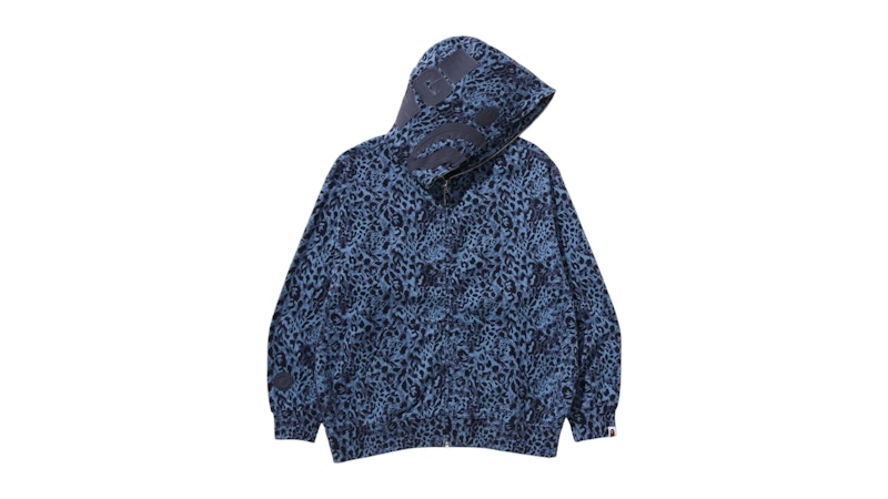 BAPE Wild Leopard Pattern Shark Relaxed Fit Full Zip Hoodie Navy