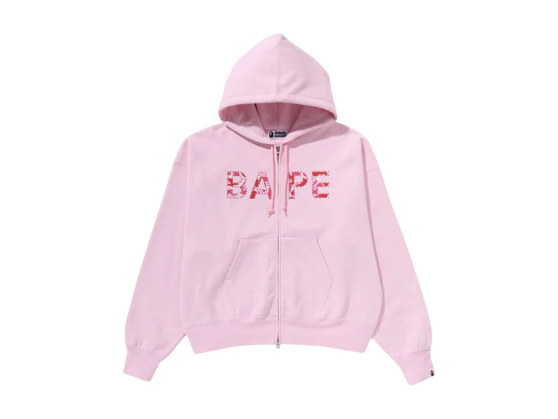 BAPE Women's ABC Camo Crystal Logo Wide Zip Hoodie Pink